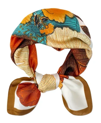 Satin Neckerchief Square Scarf 26.5 x 26.5 Inches, Red Ginkgo