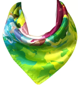 Silk Square Scarf Neckerchief, Abstract Mums