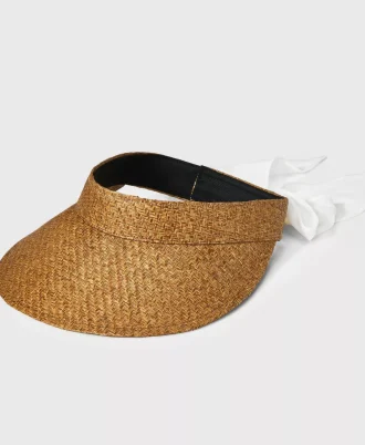 Straw Visor Hat with Bow Detail